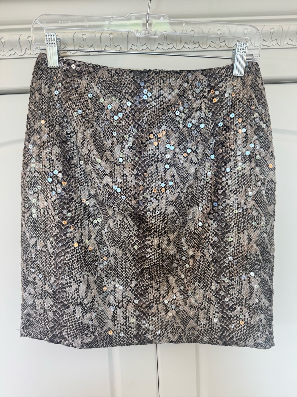 Sequin Snake-Print Mini Skirt - Taupe